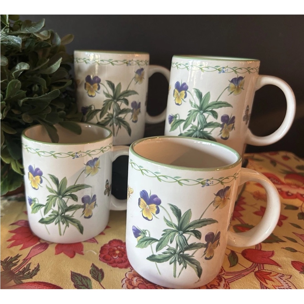 4 Studio Nova GARDEN BLOOM‎ Mugs Coffee Cups Flowers Butterflies 3.75" NEW Y2372